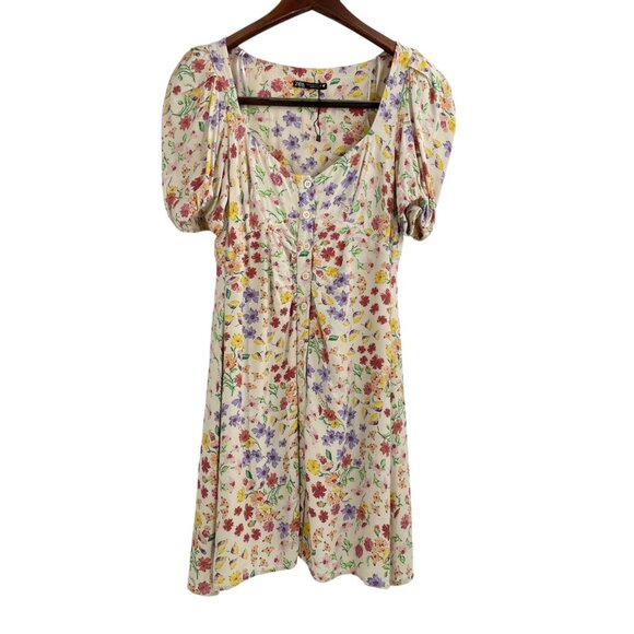 Zara Dresses & Skirts - Zara Yellow Floral Cottagecore Puffed Sleeve Dress Womens Size Small Feminine